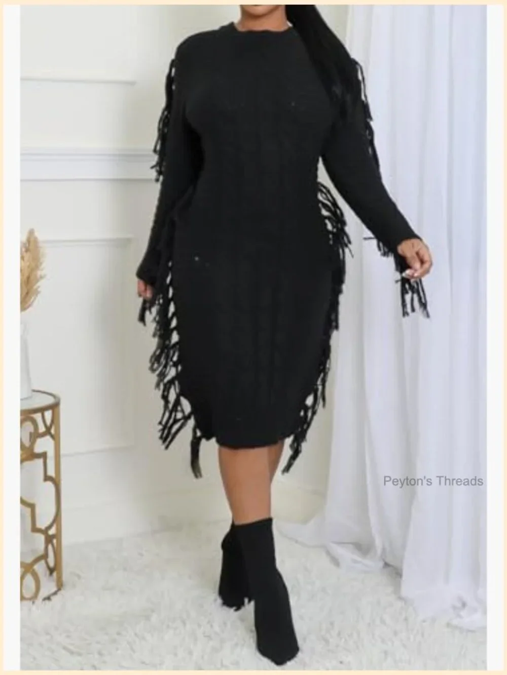 Turtleneck Side Tassel Cable Knit Maxi Sweater Dress Women's Casual Western - Picture 4 of 5